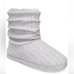 Charter Club Women’s Slouch Boot Slippers Gray Knit Faux Fur Cozy Indoor Shoes